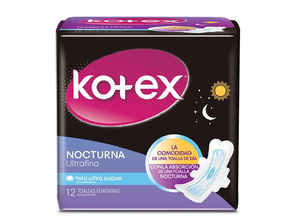 Toalla Femenina Nocturna UF Tela C/A KOTEX 6x12un