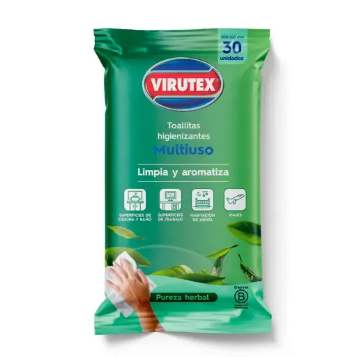 [16632] Toalla Higienizante Pouch Pureza Herbal Virutex 14x30un